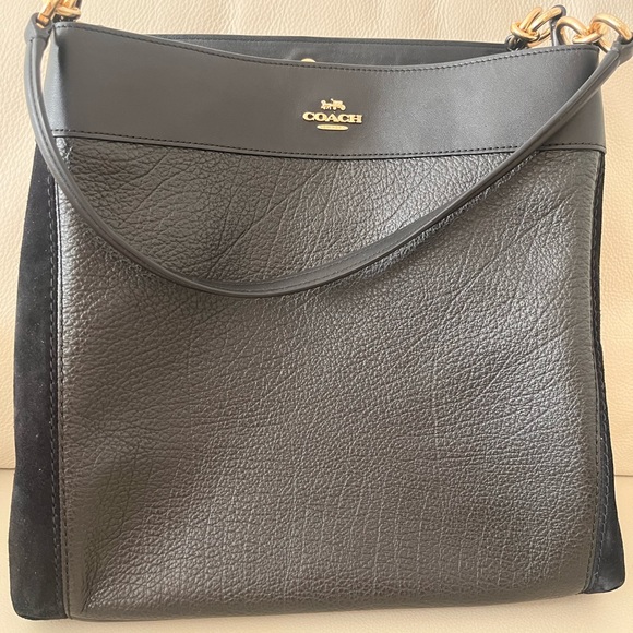 NWT Authentic Coach black Leather Suede Large Tote - Picture 2 of 11